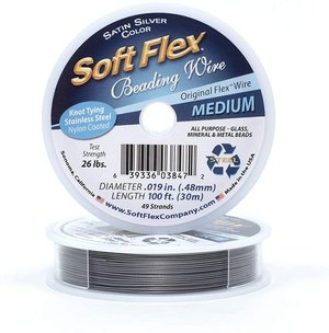 Проволока для бисера Soft Flex - средний диаметр 0,019 дюйма / 0,48 мм 100 футов / 30,48 м SATIN SILVER, 100