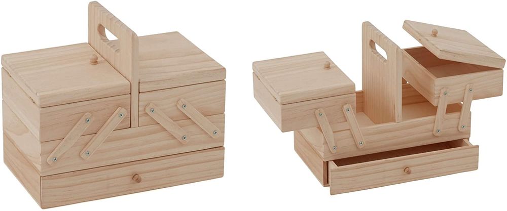 Деревянная консольная швейная коробка: 3 уровня с ящиком, 100